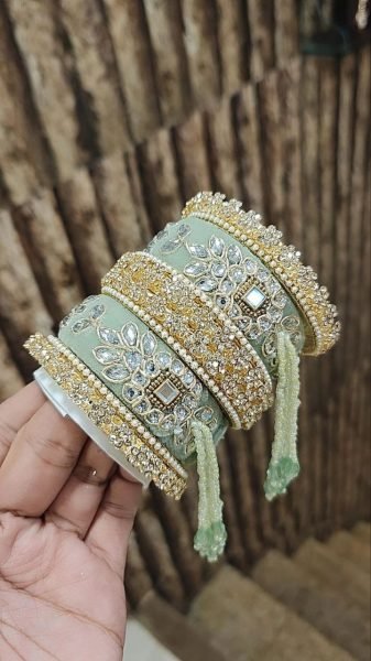 Premium Gotta Patti Golden Stone Moti Bangles Set for Women Fashion Accessories Wholesale