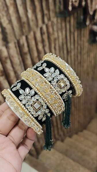 Premium Gotta Patti Golden Stone Moti Bangles Set for Women Fashion Accessories Wholesale