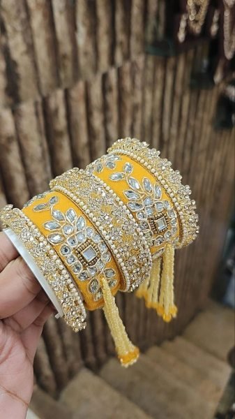 Premium Gotta Patti Golden Stone Moti Bangles Set for Women Fashion Accessories Wholesale