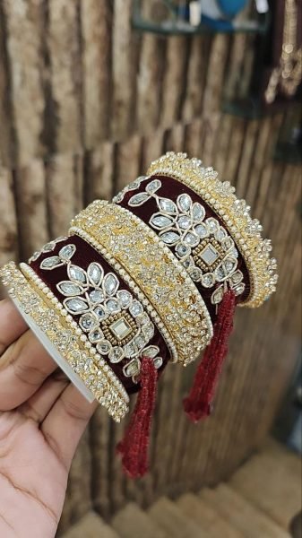 Premium Gotta Patti Golden Stone Moti Bangles Set for Women Fashion Accessories Wholesale