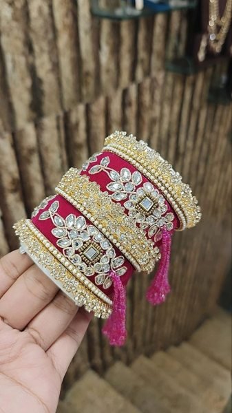 Premium Gotta Patti Golden Stone Moti Bangles Set for Women Fashion Accessories Wholesale