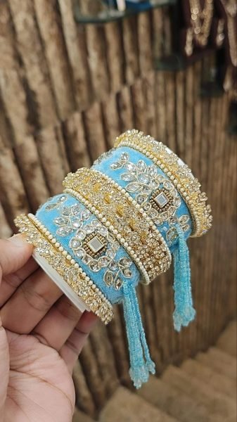 Premium Gotta Patti Golden Stone Moti Bangles Set for Women Fashion Accessories Wholesale