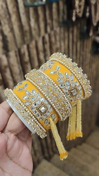 Premium Gotta Patti Golden Stone Moti Bangles Set for Women Fashion Accessories Wholesale