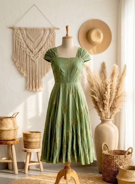 Premium Green Chinnon Silk Embellished Designer Gown with Full Lining for Festive Wear Anarkali Kurtis 