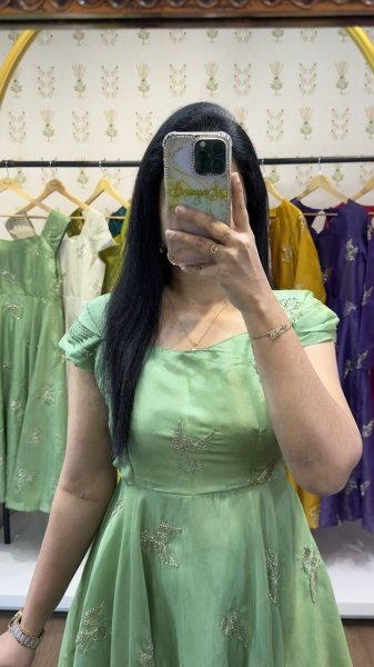 Premium Green Chinnon Silk Embellished Designer Gown with Full Lining for Festive Wear Anarkali Kurtis 