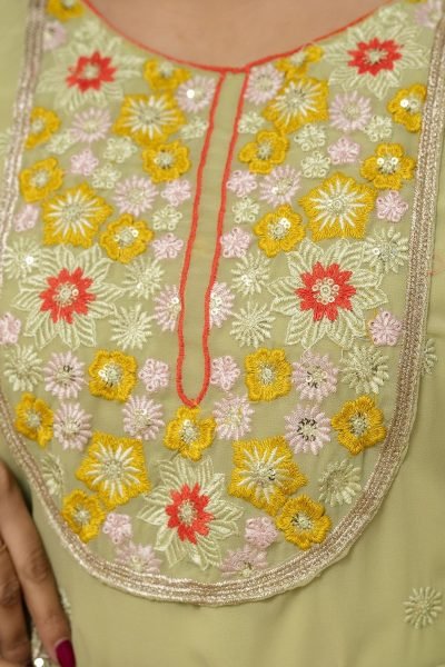Floral Green Embroidered Georgette Kurta Sharara Set with Dupatta Ready To Wear Collection