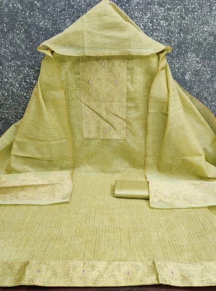 Premium Green South Silk Weaving Jacquard Suit Set with Designer Neck and Daman Color Set Matching Dress Material Wholesale