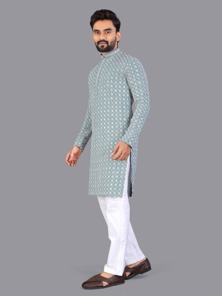 Premium Grey Cotton Chikankari & Matte Sequin Ethnic Suit for Weddings  Kurta Pajama Wholesale