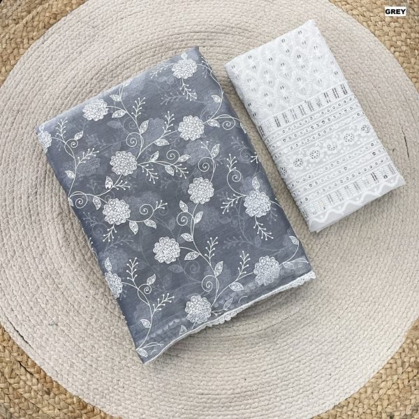 Premium Grey Shade Jimmy Chu Chikankari Saree Chikankari Sarees Wholesale