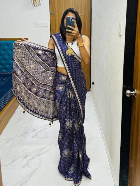 Premium Handcrafted Rani Bandhani Saree in Gaji Silk Gujarati Wedding Wear Drape Sarees 