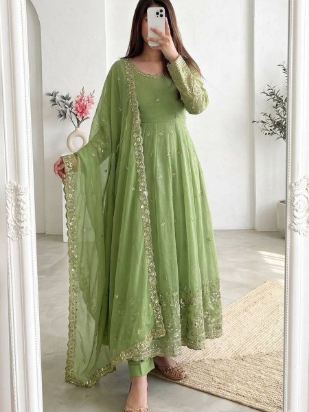 Premium Heavy Crunchy Silk Gown with Matching Dupatta & Pant Ready To Wear Collection