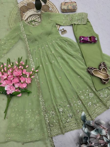 Premium Heavy Crunchy Silk Gown with Matching Dupatta & Pant Ready To Wear Collection