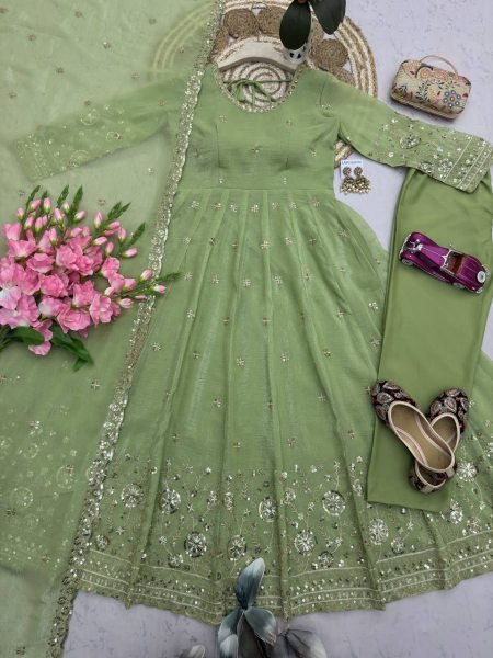 Premium Heavy Crunchy Silk Gown with Matching Dupatta & Pant Ready To Wear Collection