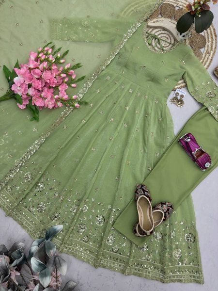 Premium Heavy Crunchy Silk Gown with Matching Dupatta & Pant Ready To Wear Collection