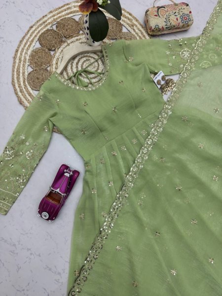 Premium Heavy Crunchy Silk Gown with Matching Dupatta & Pant Ready To Wear Collection