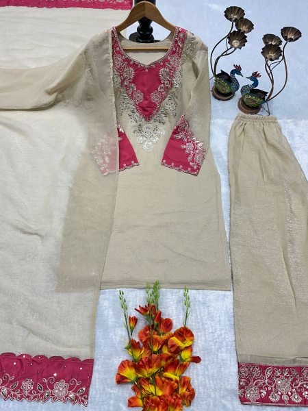 Premium Heavy Crunchy Silk  Suit Set with Embroidery Wholesale for USA UK Canada Ready To Wear Collection