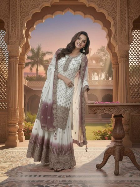 Premium Heavy Embroidered Georgette Palazzo Suit 