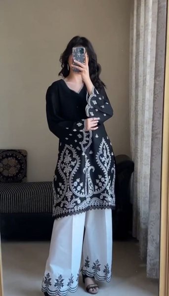 Premium Heavy Embroidered Natural Crepe Co Ord Suit Set Fully Stitched Party Wear Kurta with Stylish Bottom for Women Embroidery Kurtis 