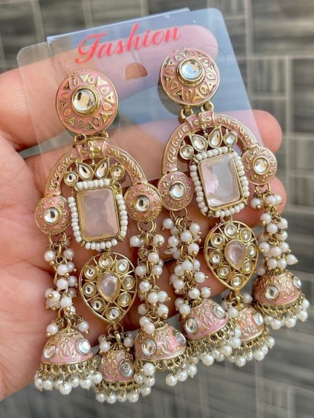 Premium Kundan Meenakari Statement Earrings FOr Wedding And Festival Wear 