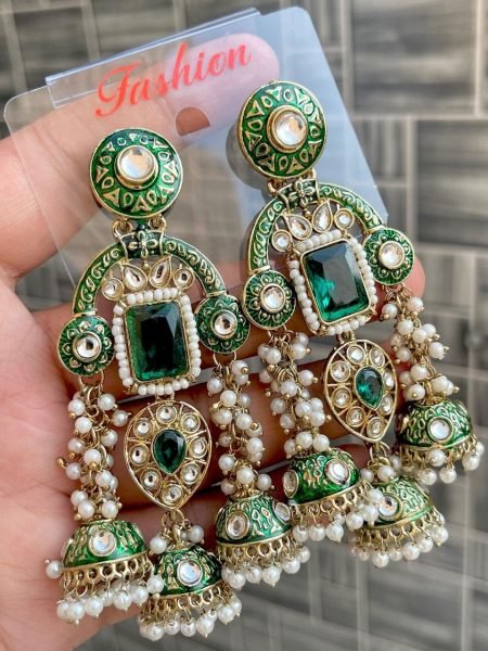 Premium Kundan Meenakari Statement Earrings FOr Wedding And Festival Wear Fashion Accessories Wholesale