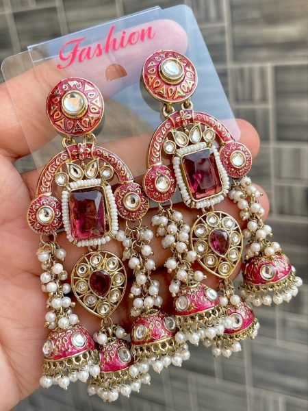 Premium Kundan Meenakari Statement Earrings FOr Wedding And Festival Wear Fashion Accessories Wholesale