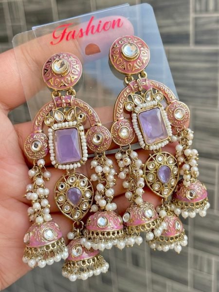 Premium Kundan Meenakari Statement Earrings FOr Wedding And Festival Wear Fashion Accessories Wholesale