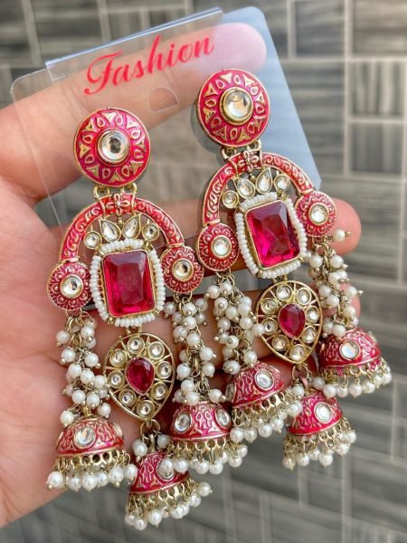 Premium Kundan Meenakari Statement Earrings FOr Wedding And Festival Wear Fashion Accessories Wholesale