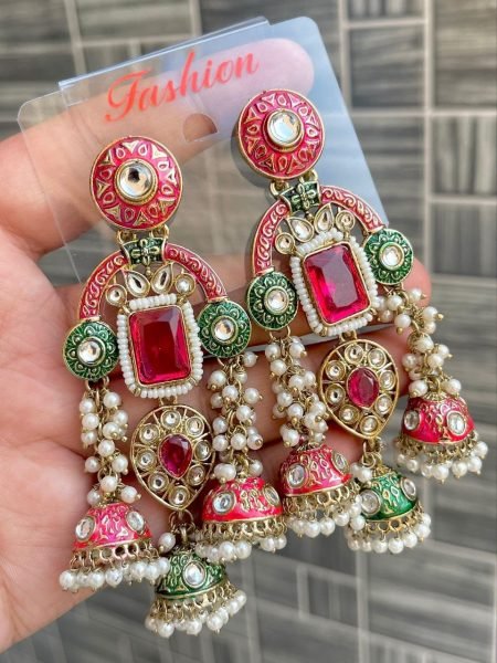 Premium Kundan Meenakari Statement Earrings FOr Wedding And Festival Wear Fashion Accessories Wholesale