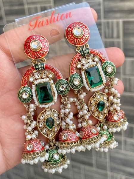Premium Kundan Meenakari Statement Earrings FOr Wedding And Festival Wear Fashion Accessories Wholesale