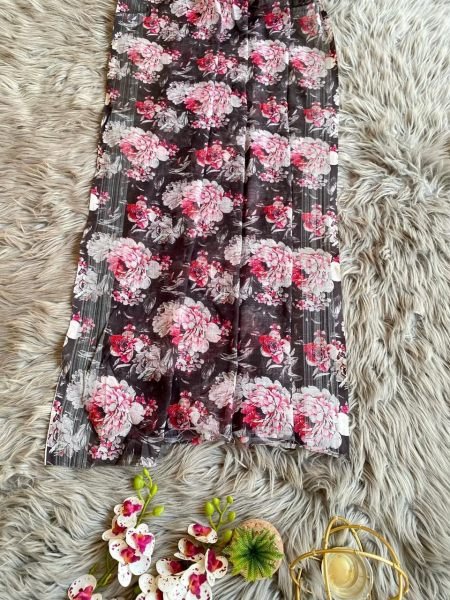  Premium Linen Flower Digital Printed Saree  Linen Sarees Wholesale