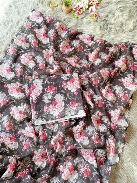  Premium Linen Flower Digital Printed Saree  Linen Sarees Wholesale