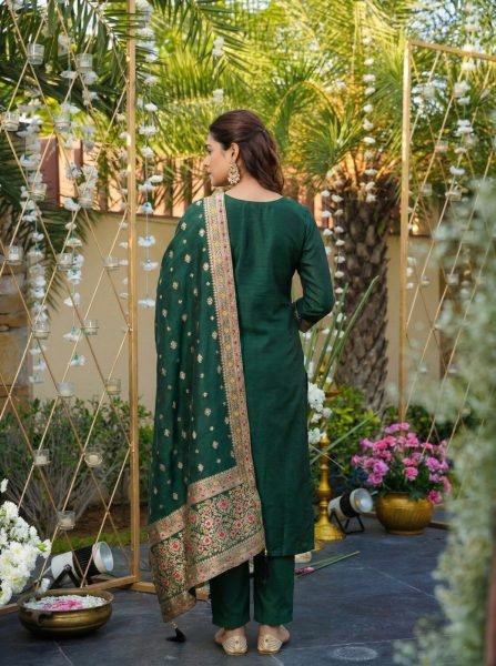 Premium Mahendi Art Silk Kurti With Jacquard Dupatta For Women s 3 Piece Straight Kurti Set 3 Piece Kurti Set
