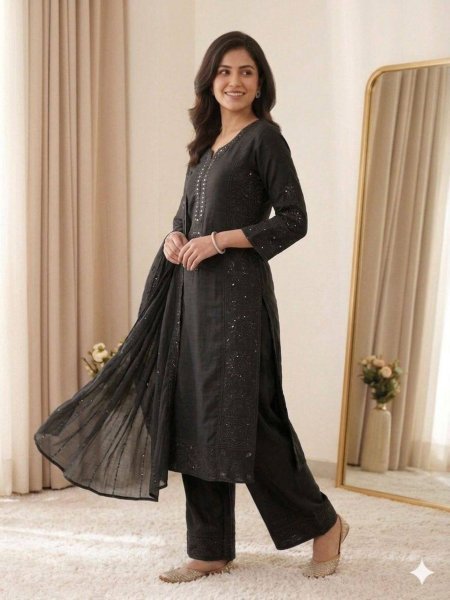 Premium Mal Chanderi Sequence Embroidered Suit Set for Women Ready To Wear Suit