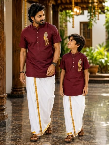 Premium Maroon Designer Father Son Matching Jippa for Traditional Wear Mens Wear