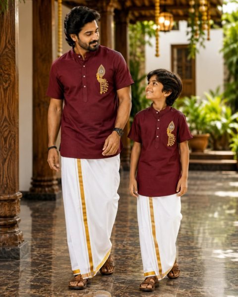 Premium Maroon Designer Father Son Matching Jippa for Traditional Wear Father Son Collection 