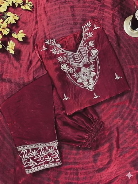Premium Maroon Girls Palazzo Suit with Dupatta for Eid Celebration Girls Wear