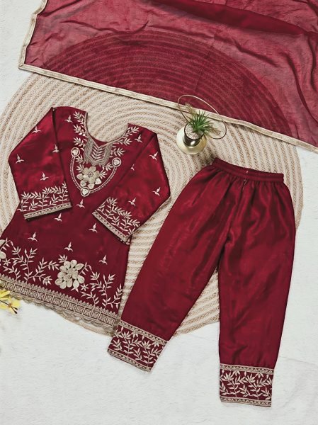 Premium Maroon Girls Palazzo Suit with Dupatta for Eid Celebration Girls Wear