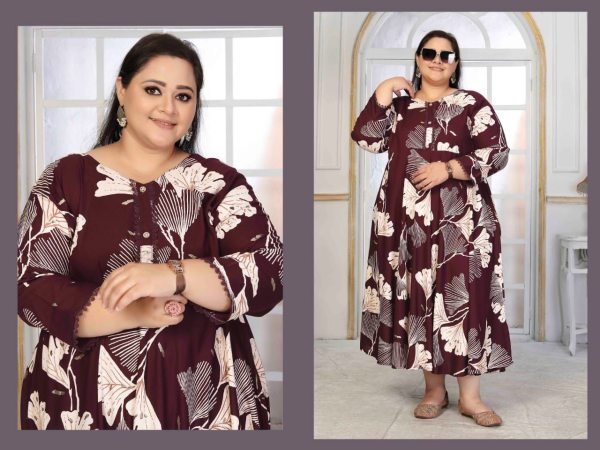 Premium Maroon Plus Size Long Kurti in Rayon Fabric for Casual Wear Plus Size Kurti / Gown