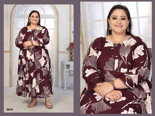 Premium Maroon Plus Size Long Kurti in Rayon Fabric for Casual Wear Plus Size Kurti / Gown