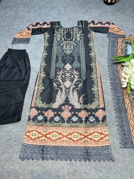 Premium Maslin Printed Kurta Set With Digital Print 3 Piece Kurti Set