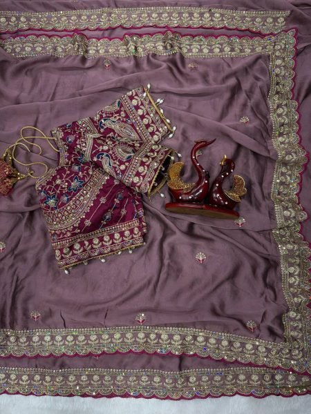 Premium Mauve Boutique Style Soft Rangoli Silk Embroidered Saree for Weddings Designer Wedding Sarees Wholesale
