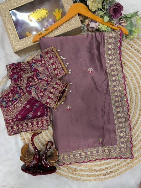 Premium Mauve Boutique Style Soft Rangoli Silk Embroidered Saree for Weddings Designer Wedding Sarees Wholesale