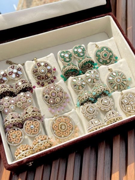 Premium Mirror Work Jhumki and Tika Combo Set For Wedding Wear 