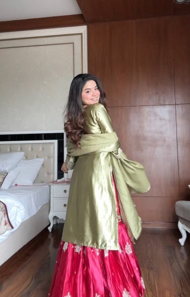 Premium Moss Satin Embroidered Suit and Sharara Set Manufacturer Price Ready To Wear Collection