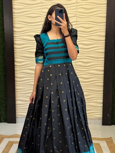 Premium Narayan Peth Silk Paithani Gown with Jacquard Border For Onam Festive Wear Kurtis