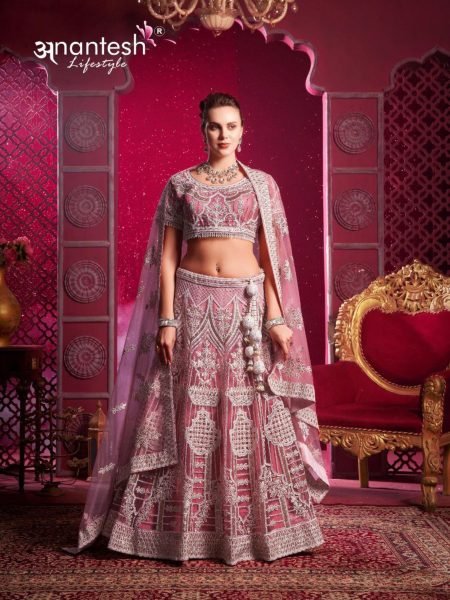 Peach Color Stylish Premium Net Mirror Handwork Bridal Lehenga Choli with Zarkan Sequence At Best Rates 