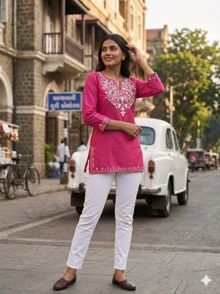 Premium Office Wear Pink Cotton Kurta Tunics kurti