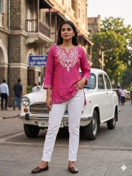 Premium Office Wear Pink Cotton Kurta Tunics kurti