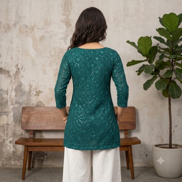 Premium Office Wear Straight Cut Georgette Kurti With beautiful sequence embroidery work Full Set Kurti