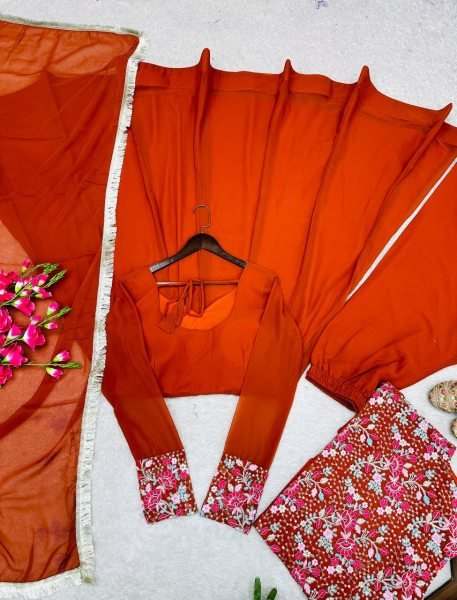 Premium Orange Anarkali Style Gown Set with Heavy Embroidery and Dupatta Fully Stitched Ready To Wear Collection